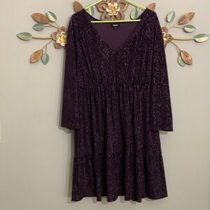 Tacera Purple V Neck Elastic Waistline Dress Size 1X